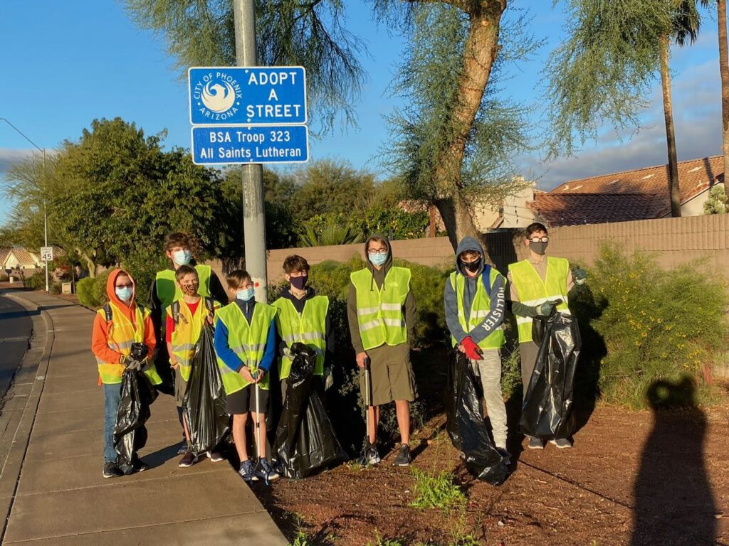 Scouts cleaning Greenway parkway