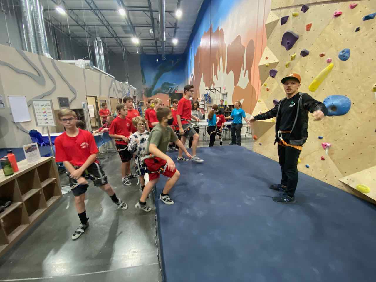 Scouts at climbing gym