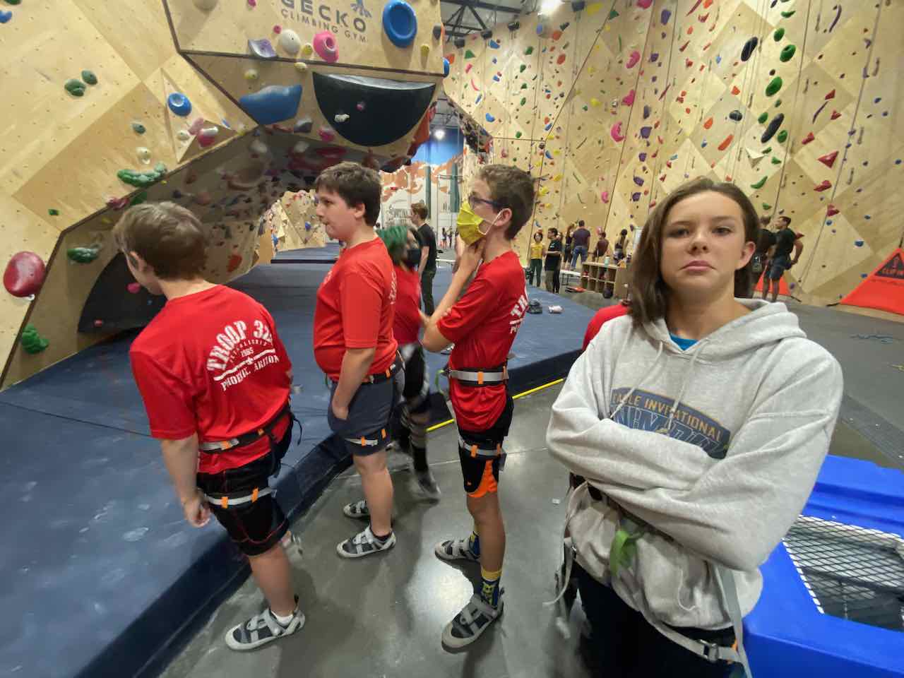 Scouts at climbing gym